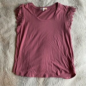 C&C California Women's Pink Lace Sleeve Top Dusty Rose Embroidered Sleeves Sz M